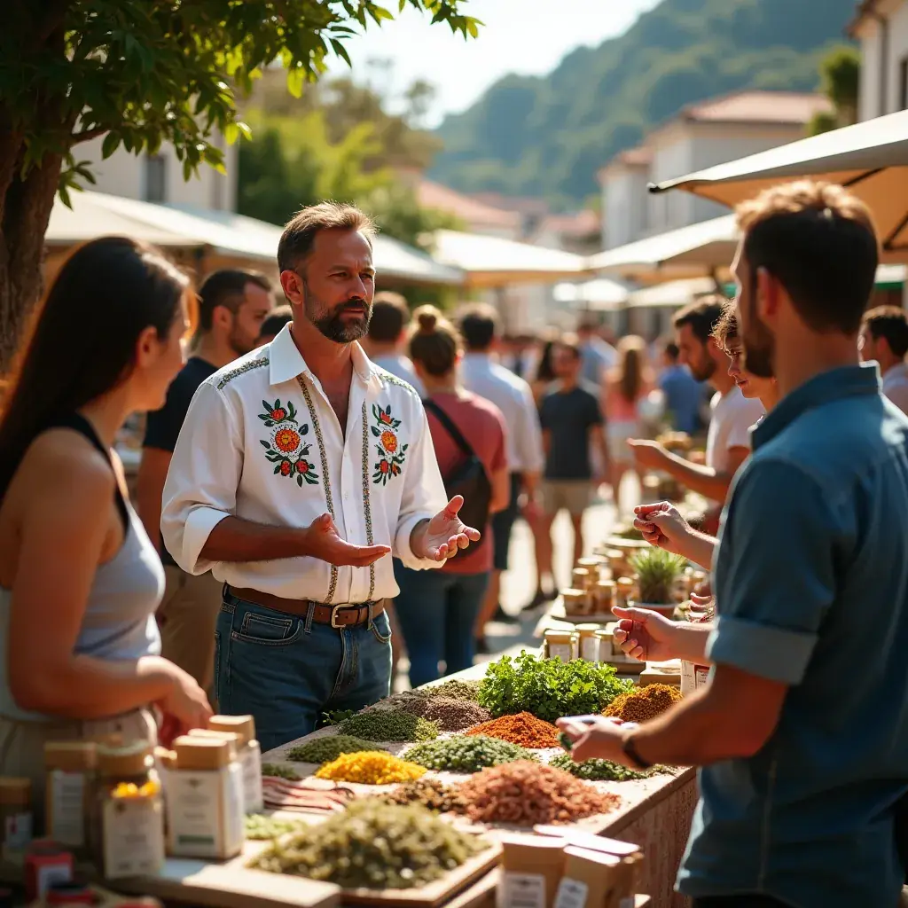 Sretan muškarac koji pije čaj dok se opušta u prirodi.
